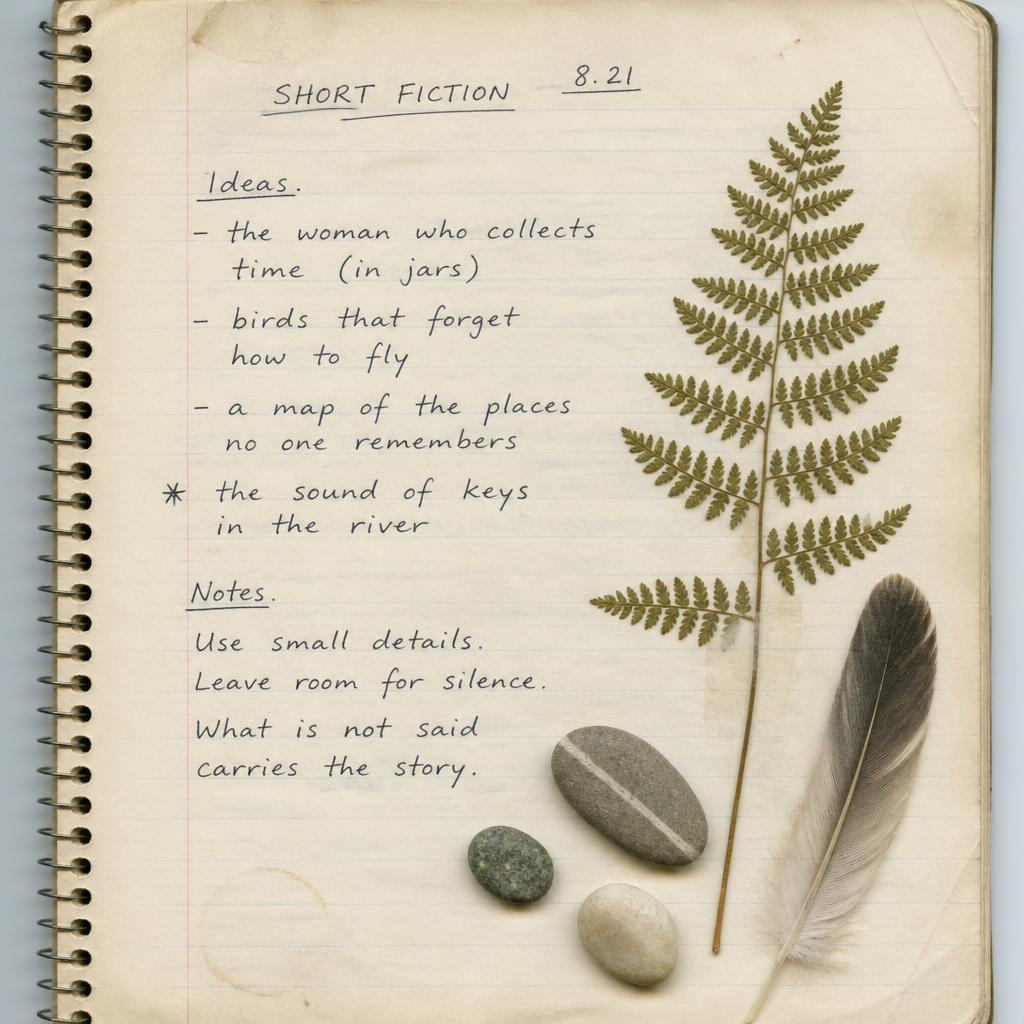 notebook, 8.21 — fern, two stones, one feather
